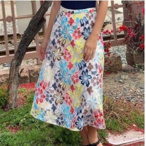 Anthropologie/Eva Franco Colorful Floral Embroidered Midi Skirt